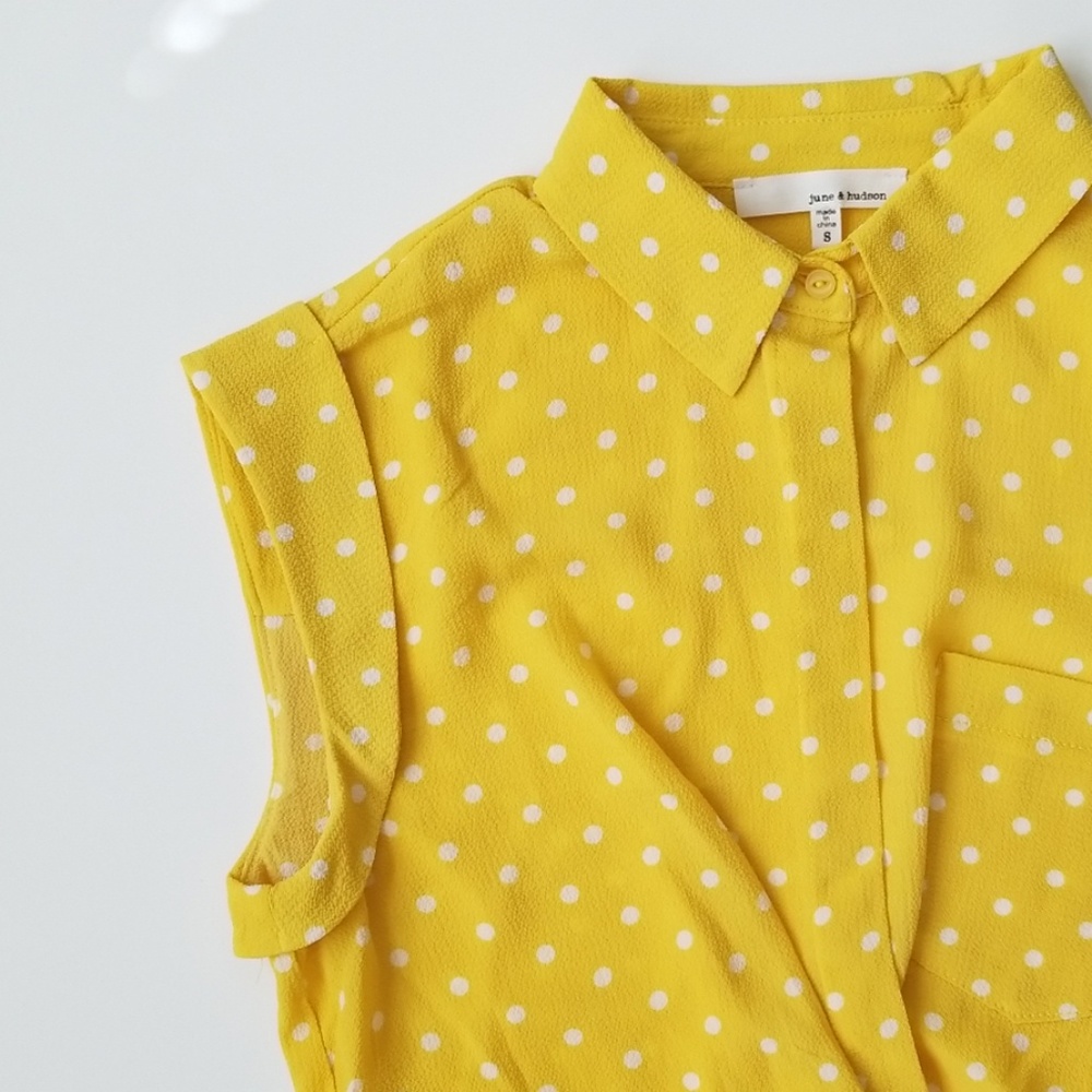 June & Hudson yellow polka dot front knot blouse - Picture 4 of 7